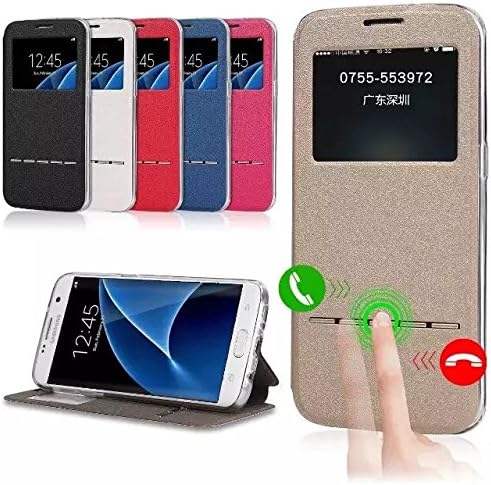 New & Elegant Smart Metal Sliding Answer Phone Cover Big Window Filp Case, Flip Folio [Kickstand Feature] PU Leather Smart Case For Apple Iphone 5/5s/SE (Black)