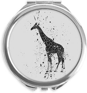 Giraffe Cartoon Animal Grey Hand Compact Mirror Round Portable Pocket Glass