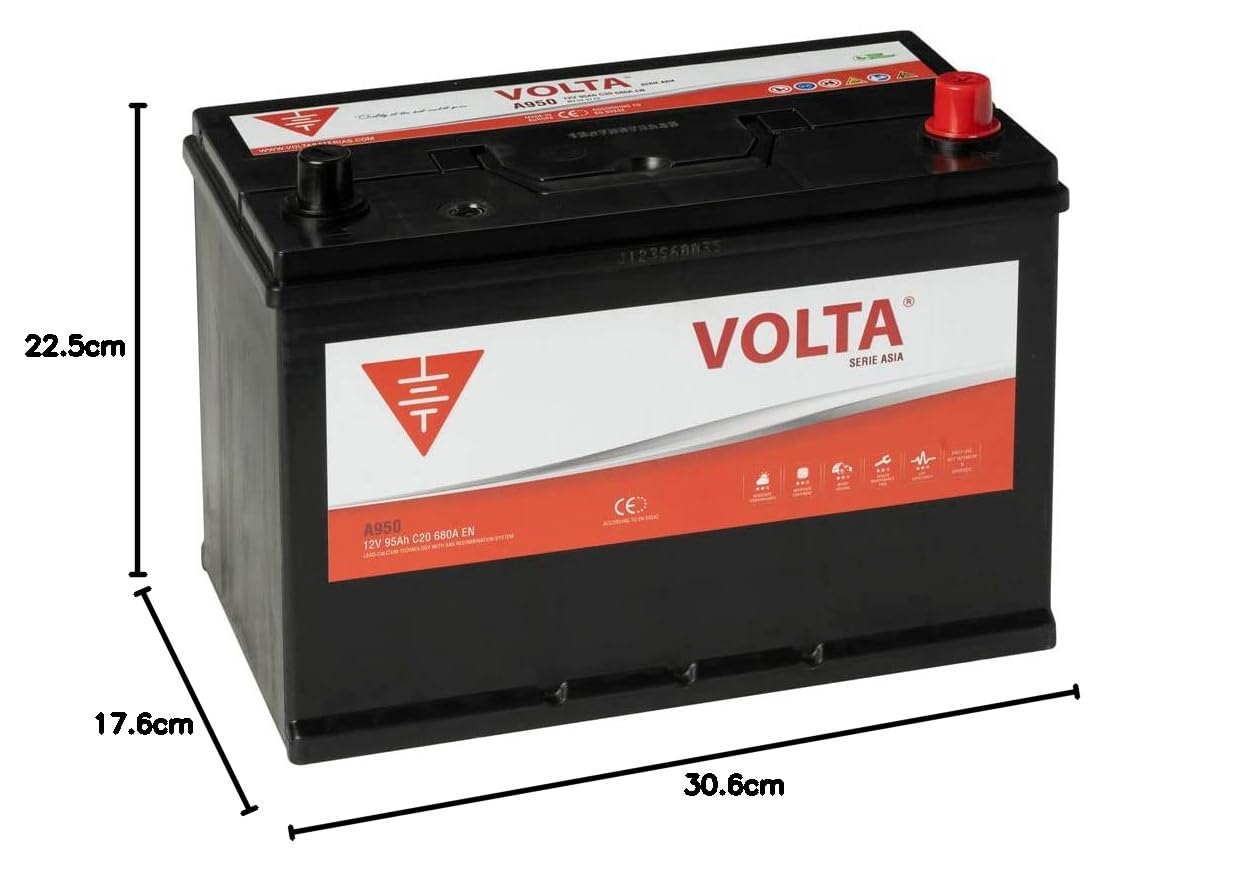 Bateria de Coche Marca Asiática 95Ah 680A - Borne +Dcha - Medidas Largo 306 x Ancho 176 x Alto 225 mm con 2 años de Garantía - Fabricación Europea.