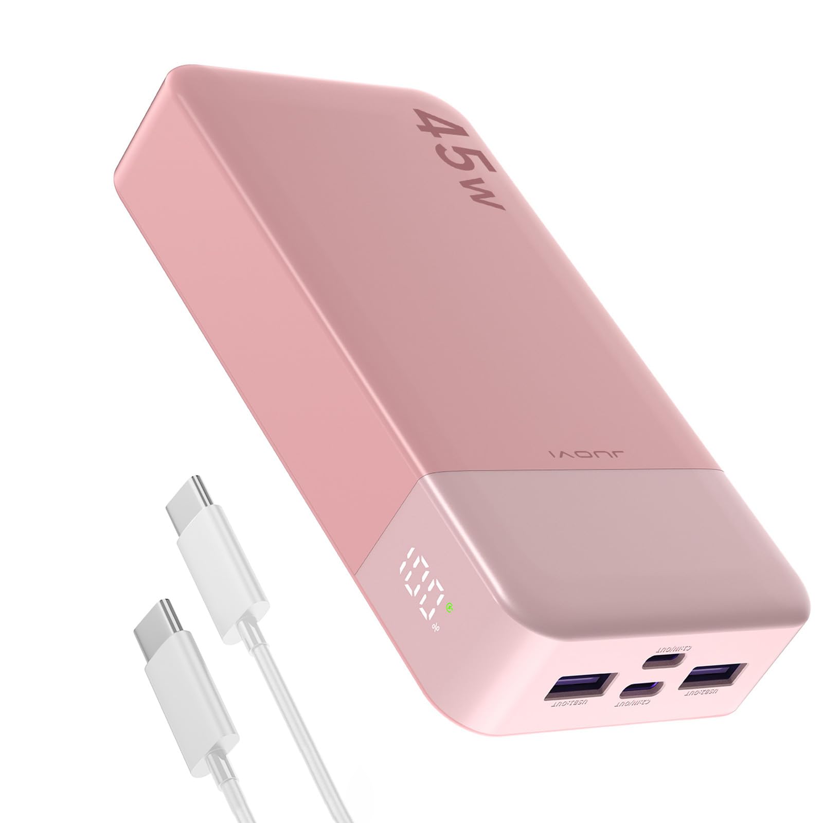 JUOVI J2621 Power Bank Fast Charging 20000mAh 45W, Battery Pack Portable Charger PD 3.0 QC 4.0, With LED Display, 2 USB-C, 2 USB-A for iPhone 16 15 14 13, Tablet Galaxy iPad Samsung S24 S23 (Pink)