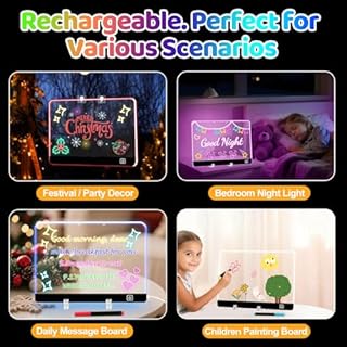 Rechargeable 16“ LED Note Board with Colors,5 Modes & 7 Colors Acrylic Dry Erase Lumiboard Board for Kids,Glowing Acrylic Drawing Board as Memo for Room/Store/Office Ideal Gift for Festival Decoration