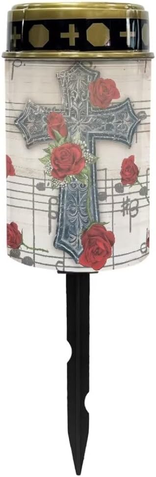 Jeiento Rose Cross Solar Lights for Cemetery Solar Powered Light Music Note LED Pillar Candle,Grave Decorations Memorials