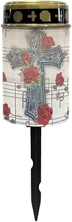 Jeiento Rose Cross Solar Lights for Cemetery Solar Powered Light Music Note LED Pillar Candle,Grave Decorations Memorials