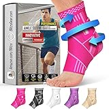 BLITZU Ankle Brace With Adjustable Compression Support Strap for Achilles Tendonitis, Joint Pain Relief. Ankle Wrap for Women & Men. Sprained Ankle & Protectors Sleeve for Heel Pain Foot Arch Pink M