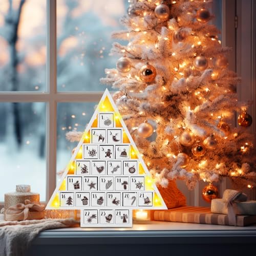 Calendrier de l'Avent bois rechargeable avec LED compte à rebours Noël réutilisable
