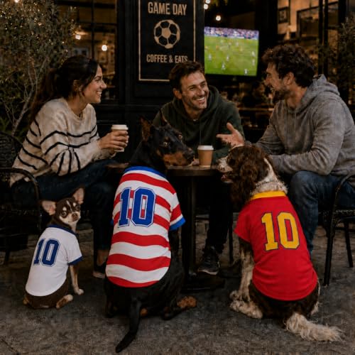 Dog Soccer Jersey - 100% Cotton Breathable Stretch Pet Sports Shirt with Number Print, Soft Athletic Apparel for Dogs White/Red Stripe XL by ADKLHX - Used condition - Image 4