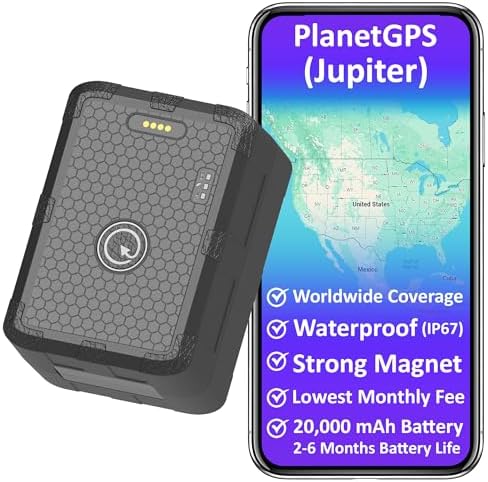PlanetGPS (Jupiter) - Magnetic Waterproof GPS Tracker for Car Vehicle w/Worldwide Coverage (2 to 6 Months Battery) - Subscription Required (Starting $6.80 CAD/Month)