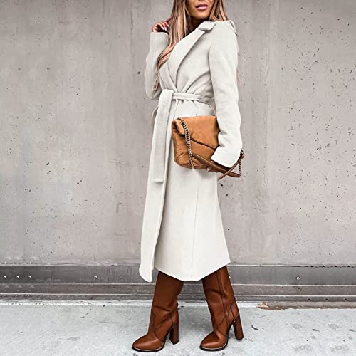 Trench Coat Women Notched Collar Wool Blend Midi Long Overcoat Thicken Warm Belted Pea Coats Solid Jackets Outerwear4