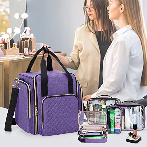 Luxja Travel Makeup Bag With 4 Inner Removable Cases, Large Cosmetic Bag With Multiple Storage Sections (Patent Design, Bag Only), Purple #TOP7