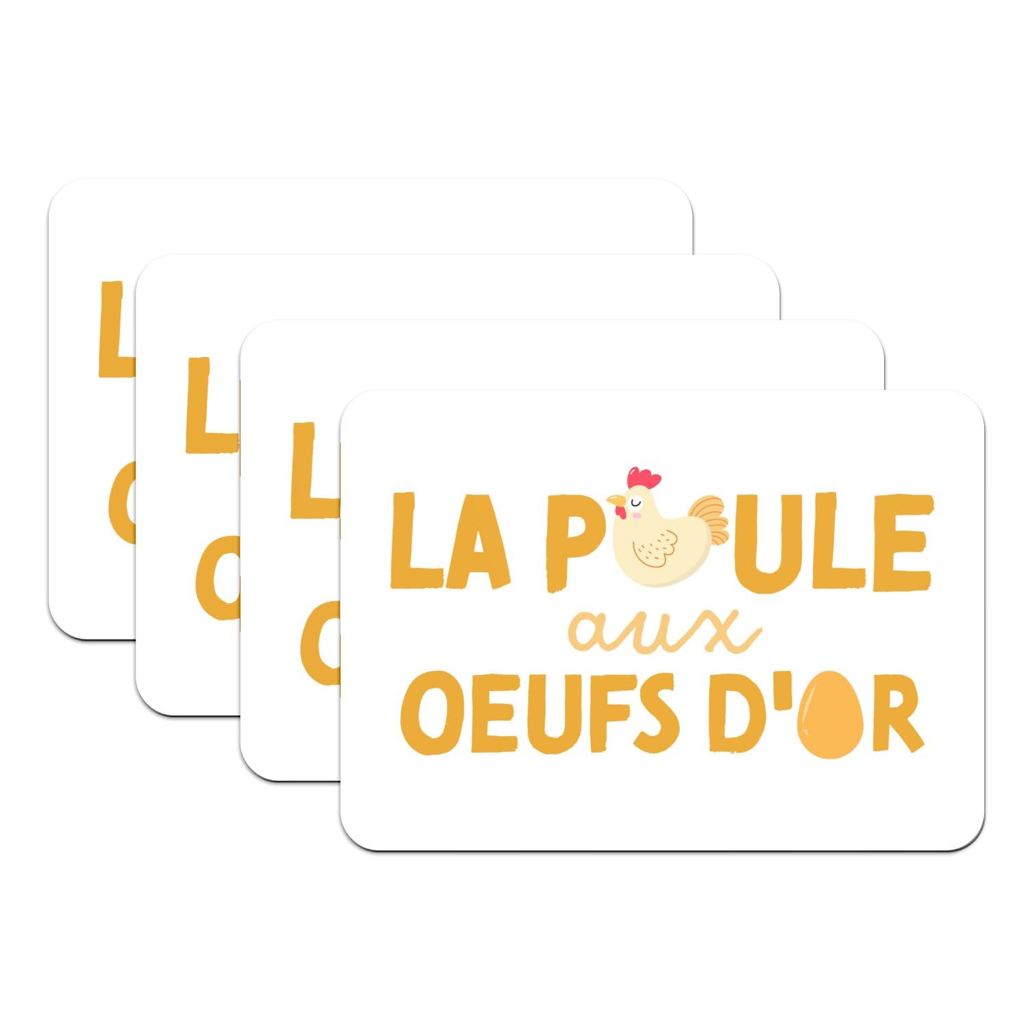Sets de table caoutchouc blanc La Poule aux Oeufs d'or grand format