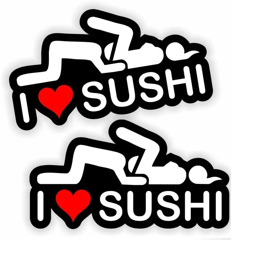2 pcs I Love Sushi Funny Hard Hat/Helmet Vinyl Decal Sticker