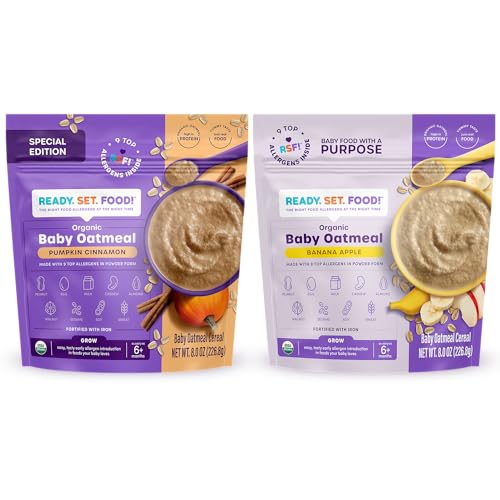 Ready, Set, Food! Organic Baby Oatmeal Cereal | Pumpkin Cinnamon & Banana Apple (2 Pack) â€“ 15 Servings Each | Baby Food with 9 Top Allergens