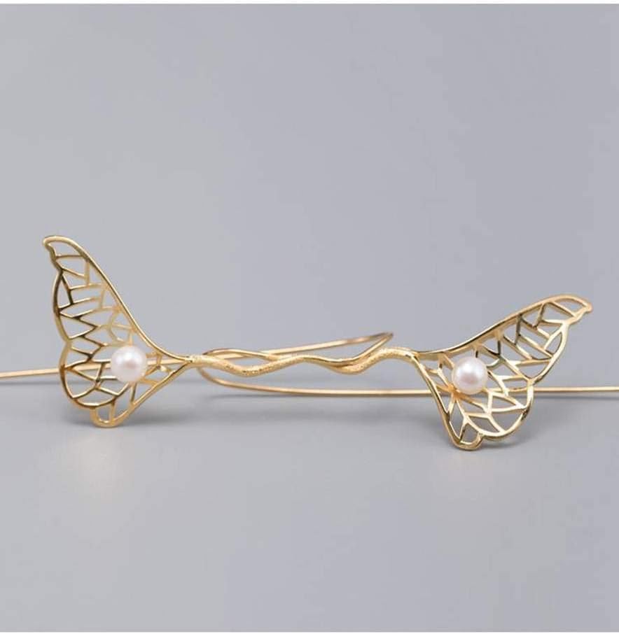 Earrings for Girls, Eardrop Stud Women Hollow Fishtail Pearl Ear Hook Retro Temperament Match All Creative Earrings,