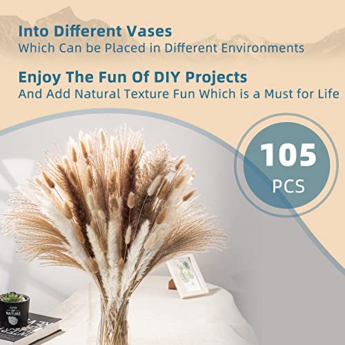 105Pcs Natural Pampas Grass Bouquet, Boho Home Decor Bouquet, Phragmites Dried Flowers For Boho Home, Wedding, Baby Shower Decorations, Rustic Farmhouse Party Table Decor Home Decorations #TOP3