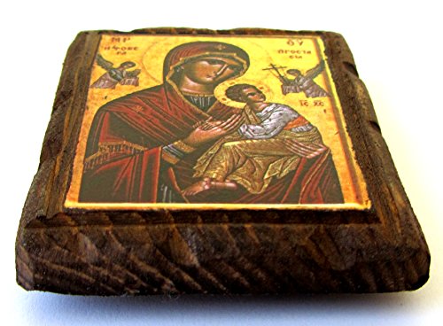 Ícono Ortodoxo Griego de Madera Virgen María miniatura 4