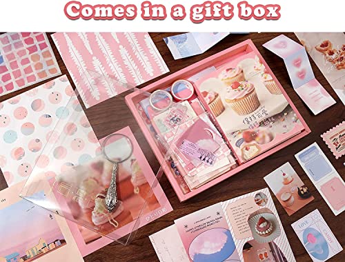 Image of Retailio 348 Pcs Scrapbook Kit Vintage Aesthetic Scrapbook Kit for Bullet Junk Journal Stationery A6 Grid Notebook, DIY Journaling Supplies, Birthday Craft Gift (Sweetheart)