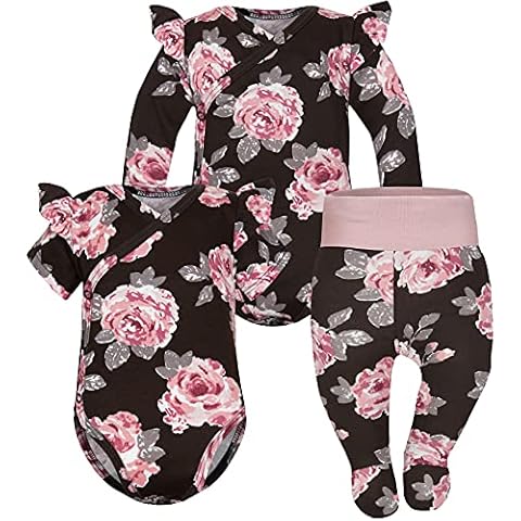 Newborn Baby Girl Clothes, Sets for gift 3 Pieces: Body Long + Short Sleeves + Feeted Pants Outfits Infant Girl EU Prod Brown Roses Newborn Cover