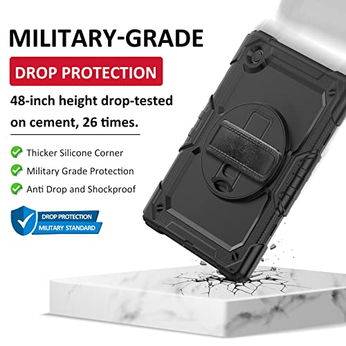 Samsung Galaxy Tab A8 10.5 Inch Case 2022 Sm-X200/X205/X207, [Kids Proof] Ambison Full Body Protective Case With 9H Tempered Glass Screen Protector, 360° Rotatable Kickstand & Hand Strap (Black) #TOP2