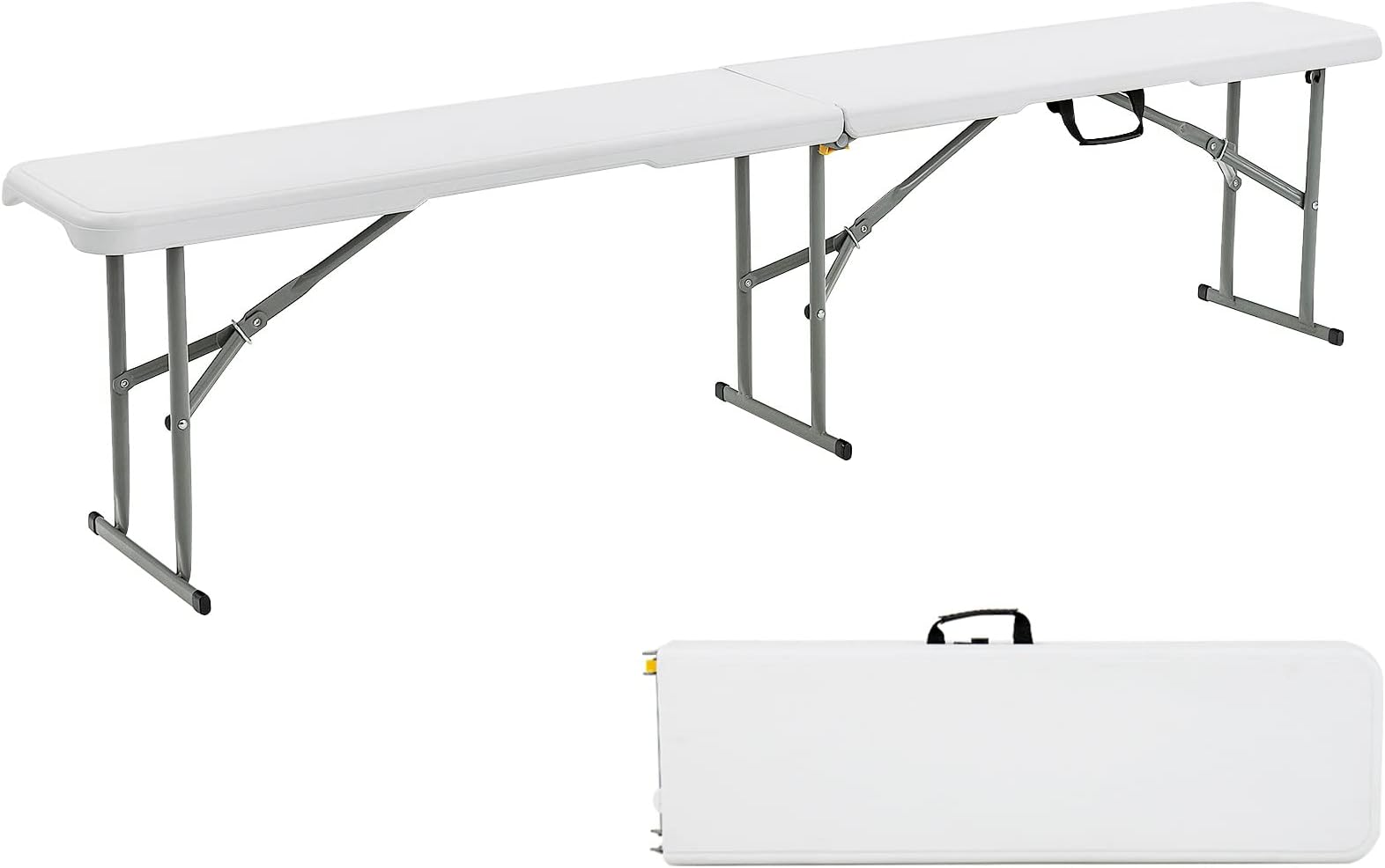 Goplus 6 Feet Plastic Folding Bench, Portable Foldable Bench Seat with 550 lbs Capacity for Indoor Outdoor Picnic Party Camping Dining, Off-White, No Assembly Required