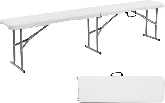 S AFSTAR Plastic Folding Bench, Lightweight & Portable Outdoor Camping Picnic Bench with Handle and Lock, 550 LBS Load, 4-Person 6 Feet Folding Benches for Outside Indoor, No Assembly Required, White