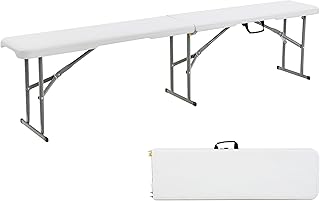 Goplus 6 Feet Plastic Folding Bench, Portable Foldable Bench Seat with 550 lbs Capacity for Indoor Outdoor Picnic Party Camping Dining, Off-White, No Assembly Required