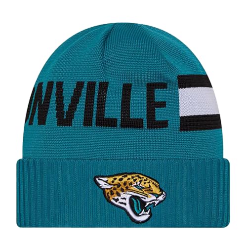 New Era Unisex-Adult NFL Official Sideline Team Logo Wordmark Tech Cuffed Beanie Cold Weather Knit Hat (Jacksonville Jaguars - Teal)
