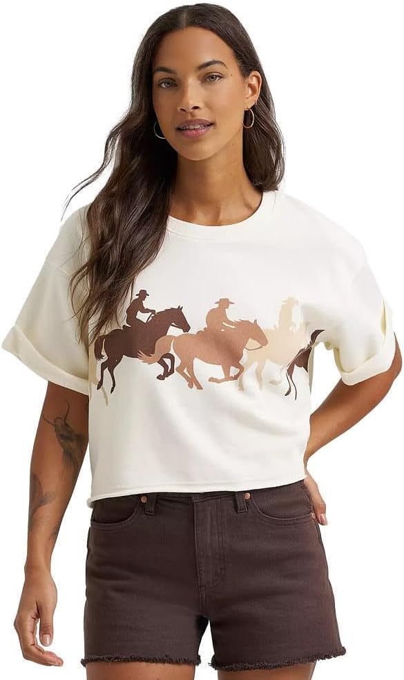 Sudadera Wrangler Retro Vintage Crew de manga corta para mujer - Crema