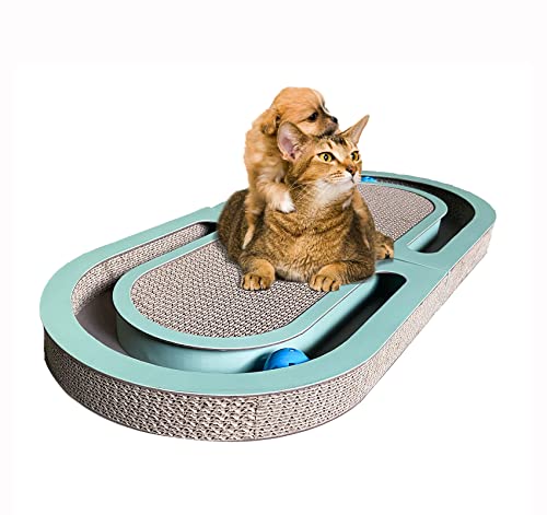 Leqos Folding Cat Scratch Pad With Chasing Bells Double Sided Interactive Durable Cardboard Cat Scratcher Cat Scratching Board For Cats Cardboard Scratching Pads For Indoor Cat Toy (Oval) #TOP6