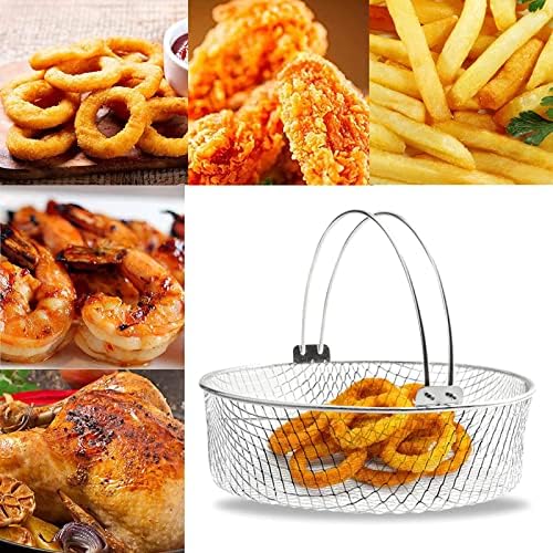 Shichangda Air Fryer Basket, Steamer Basket, 304 Stainless Steel Mesh Basket For Air Fryer, Air Fry Crisper Basket, Air Fryer Accessory 8 Inch Basket With Handle
