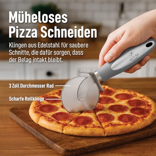 Foto von Zulay Kitchen Großes Pizzaschneider-Rad – Premium-Pizzaschneider aus Edelstahl – leicht zu reinigen und zu schneiden – super scharf, rutschfester Griff und spülmaschinenfest – Grau