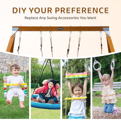 JOYMOR Cedar Wood Swing Sets for Backyard with Dual Seats & Lifting Rings, Easy Assembly - Adjustable Seat Height, Heavy-Duty Metal Connectors & Ground Stakes for Stability.