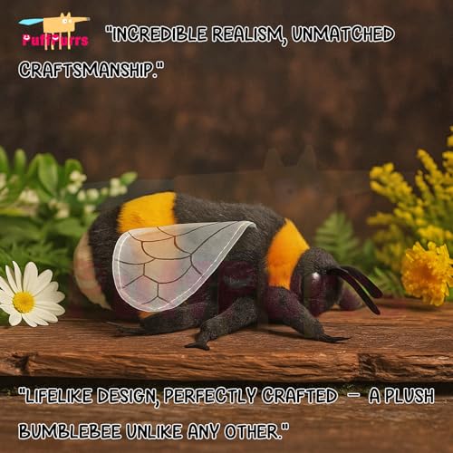 PuffPurrs Lebensechter Hummel-Plüsch, Realistischer Natur-Arbeiter Teddy, Insekten-Plüsch für Wissenschaftsfans, 20 cm