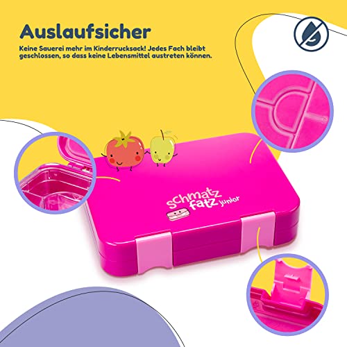 Foto von SCHMATZFATZ Junior Brotdose Kinder mit Fächern| BPA Frei Lunchbox Kinder| Bento Box Kinder | Brotbox| Snackbox | Perfekt für Schule, Kindergarten & Unterwegs (Lila)