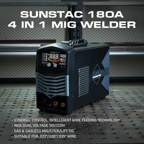 MIG Welder, 180A 110V/220V Gas MIG/Gasless MIG/Lift TIG/Stick 4 in 1 MIG Welding Machine, MIG with IGBT Inverter Synergic Control, Digital Screen Display and Over Loading Protection by Sunstac - Image 2