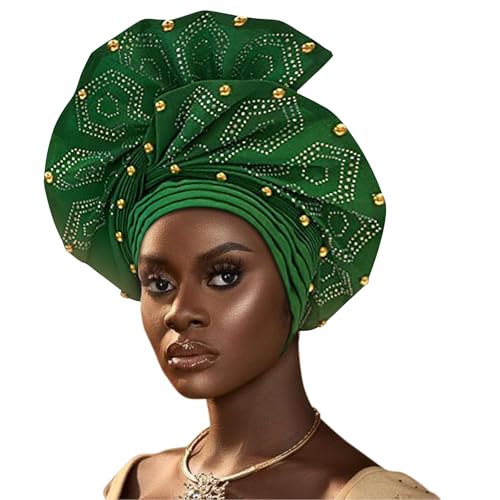 Nigerian headwear African headscarf,Auto Gele headband,hand wrap beaded - made