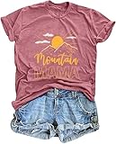 Mountain Mama Shirt for Women Camping Shirt Hiking Mom Short Sleeve Mother's Gift Casual Tee Tops （Pink,Medium）