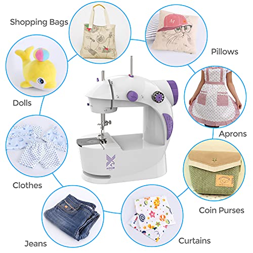 Image of Sewing Machine for Beginners [Full Set] with Finger Guard and Fabric Bundles - Mini Sewing Machine with Sewing Kits, Foot Pedal, US Adapter and Extension Table