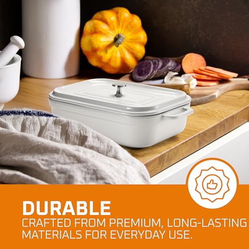 Freezer and Oven Safe Stoneware Casserole with Lid for Baking and Lasagna