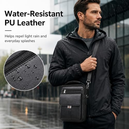 Men's Leather Crossbody Shoulder Bag Black, Vintage leather Bag Office Business for Men, Handbag Purse Zipper (Black) by JINGTIANCD - Used condition - Image 6