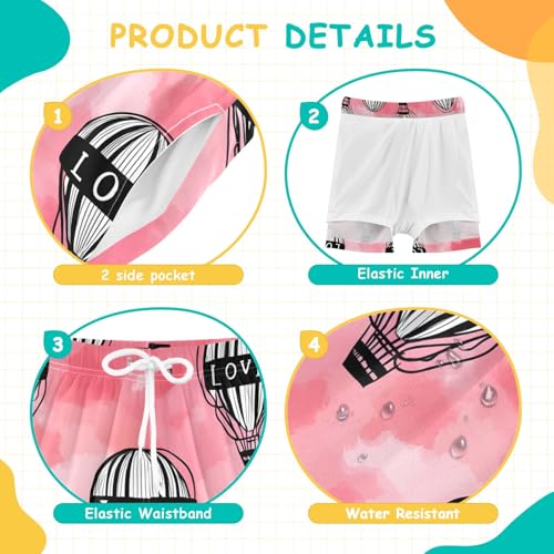 Toddler Boys Swimwear Swim Trunks with Compression Liner 4T Hot Air Balloon Love4
