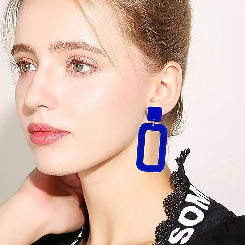YUNXI 70s Vintage Minimalist Multicolor Acrylic Geometric Square Hollow Drop Dangle Neon Earrings Retro 80s Party Costume Accessory Jewelry for Women With Box3