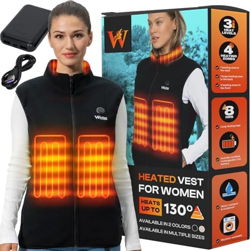 Weston Women’s Heated Fleece Vest, 4 Heating Zones, 7.4V, 4800 mAH Rechargeable Battery, Water-Resistant, Adjustable Heat Levels Up to 130°F, Soft Machine-Washable Women’s Fleece Vest (S)