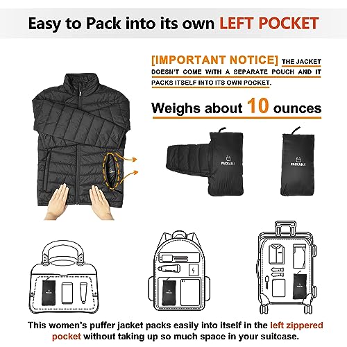 Outdoor Ventures Women's Packable Full-Zip Short Puffer Jacket Insulated Quilted Warm Lightweight Winter Coat2