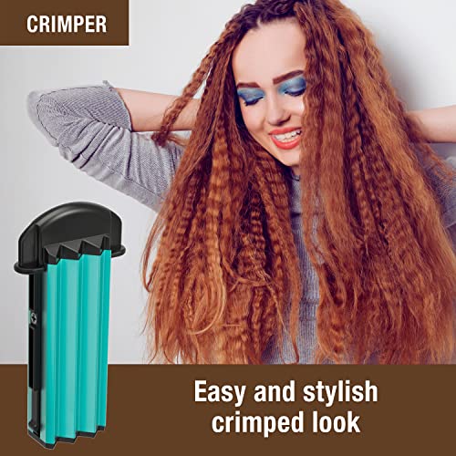 Image of Havells HC4043 3 in 1 Hair Styler - Straightener, 19mm Curler, Crimper for Multiple Styles - (Blue /Black)