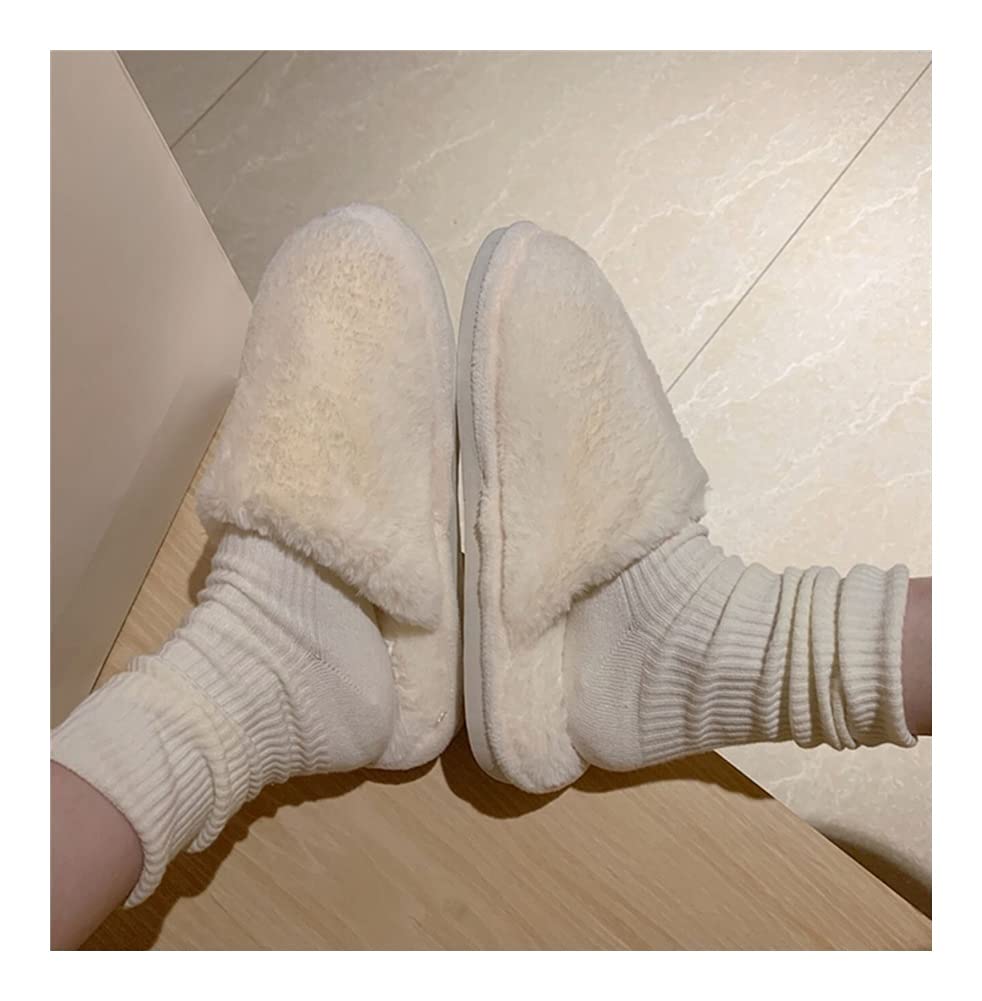 QUNINE Zapatillas de Invierno de poliéster para Mujer, Zapatos Suaves y cálidos para el hogar, Zapatillas de casa peludas Antideslizantes para Dormitorio Interior de niña (Marfil 36/37 EU)