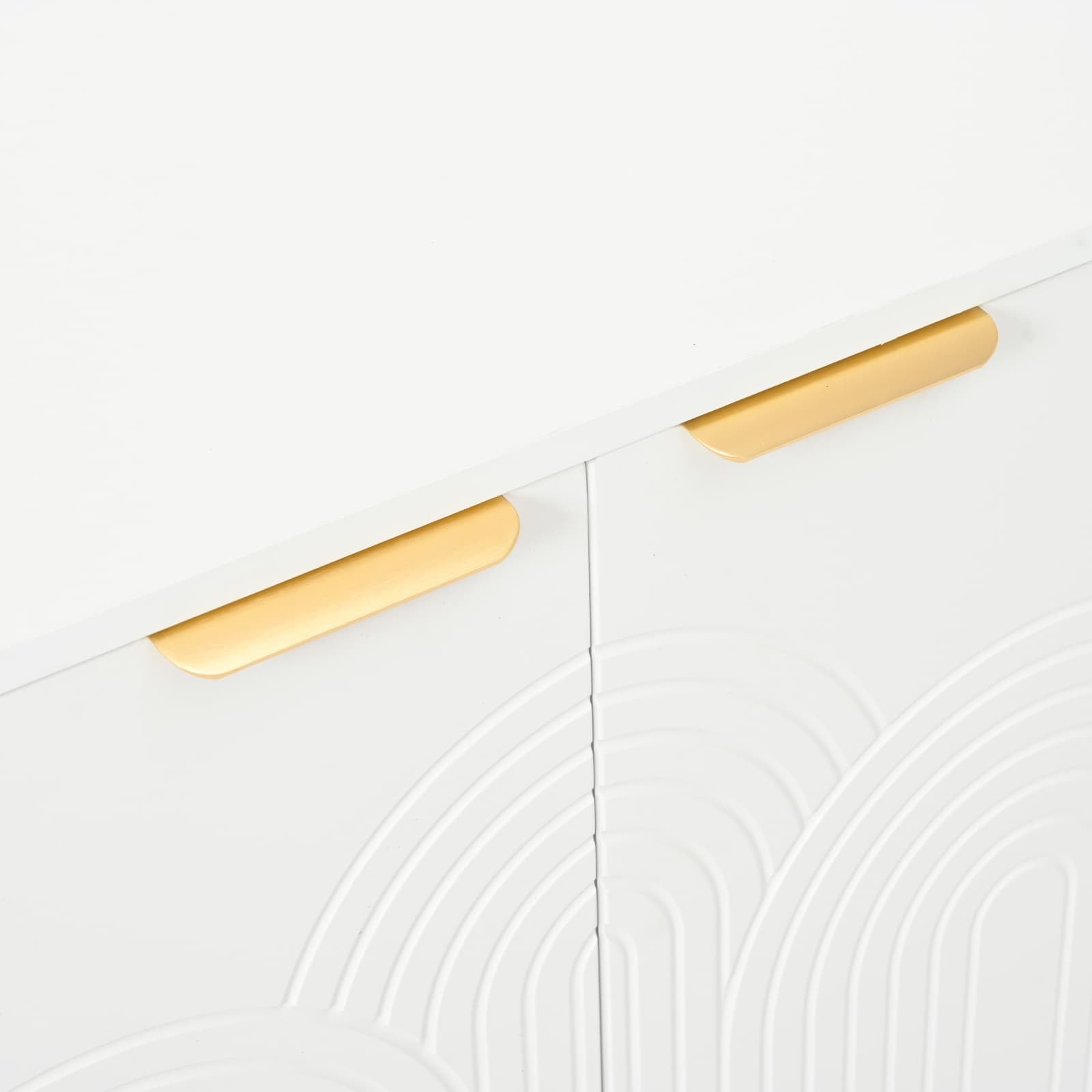 Sweiko Meuble de Rangement 160x80x40cm, Armoire de Cuisine 4 Portes avec Poignées Dorées Brossées et Pieds Brillants, Beaucoup d’Espace de Rangement pour Le Salon et la Cuisine (White)