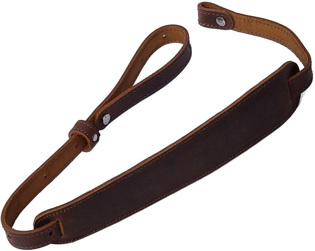 USA Buffalo Grade A Leather Padded Rifle Gun Sling, Crazy Horse/Brown Stitched, Amish Handmade