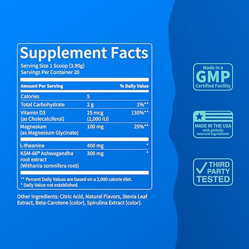 Image of Nello Supercalm Powdered Drink Mix Tub, Cortisol Reducer* and Sleep Aid Supplement, L Theanine, Ksm-66 Ashwagandha, Magnesium Glycinate, Vitamin D 3, No Sugar, Non GMO, 30 Ct, Honeydew Melon