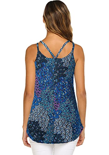 Supnier Summer Sleeveless Tunic Tank Tops Beach Wear For Ladies Spaghetti Strap (Blue, L) #TOP1