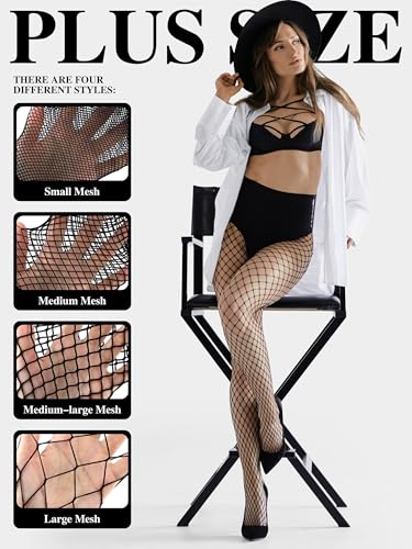URATOT 4 Pairs Plus Size Fishnet Cross Mesh Tights Sexy Fishnets Pantyhose Stockings Thigh High Stockings2